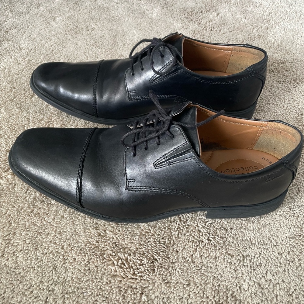 Men’s Clarks Tilden Cap Oxford Black Leather. Size 12